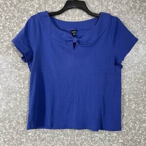 Rafaella Woman's Bright Blue Bow Front Short Sleeve Knit Top - Size XL - Keyhole